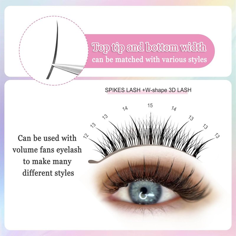 Manga Lashes | Premade Spike Eyelash Extensions for Cosplay - C/D Curl, Thick Wet Look, Black Spike, 0.07-D-Mix 8-15mm