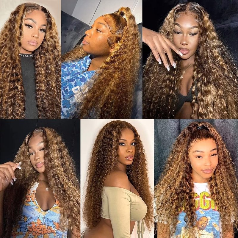 Biliisyff P4/27 Highlight Blonde Human Hair Bundles Ombre Brown Deep Wave 8 10 12 Inch Brazilian Virgin Remy Hair Extensions Two Tone Brown Mixed with Honey Blonde Soft and Silky