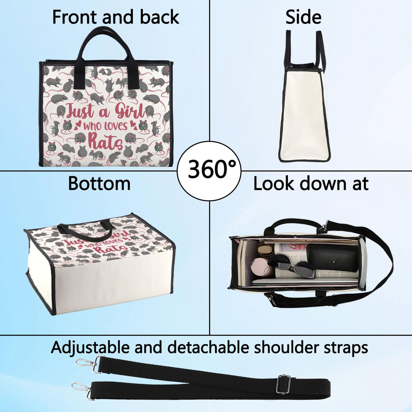 LEVLO Funny Rat Cosmetic Bag - Animal Lover Gift, Just A Girl Who Loves Rats Makeup Zipper Pouch for Women Girls (Rats LT)
