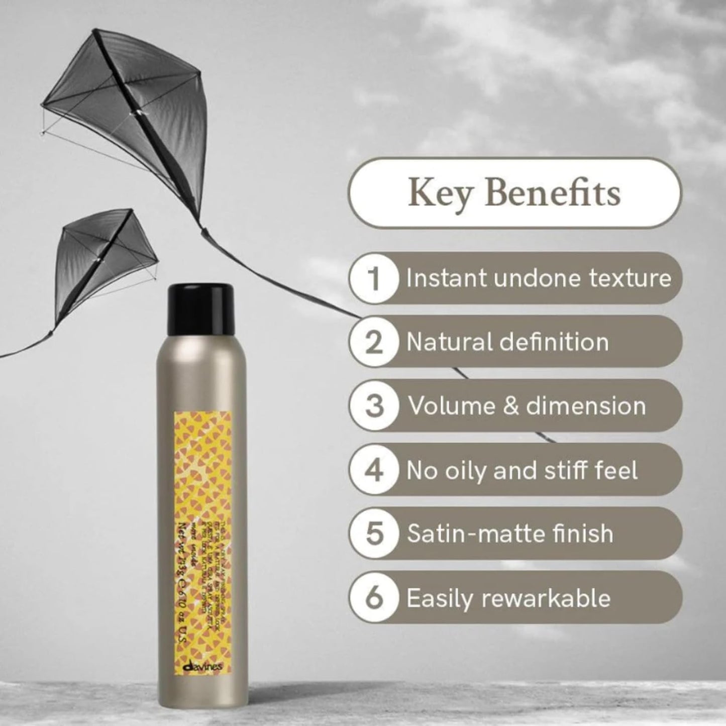 Davines Dry Wax Finishing Spray - Strong Hold Texture & Satin-Matte Finish | 6.76 Fl Oz