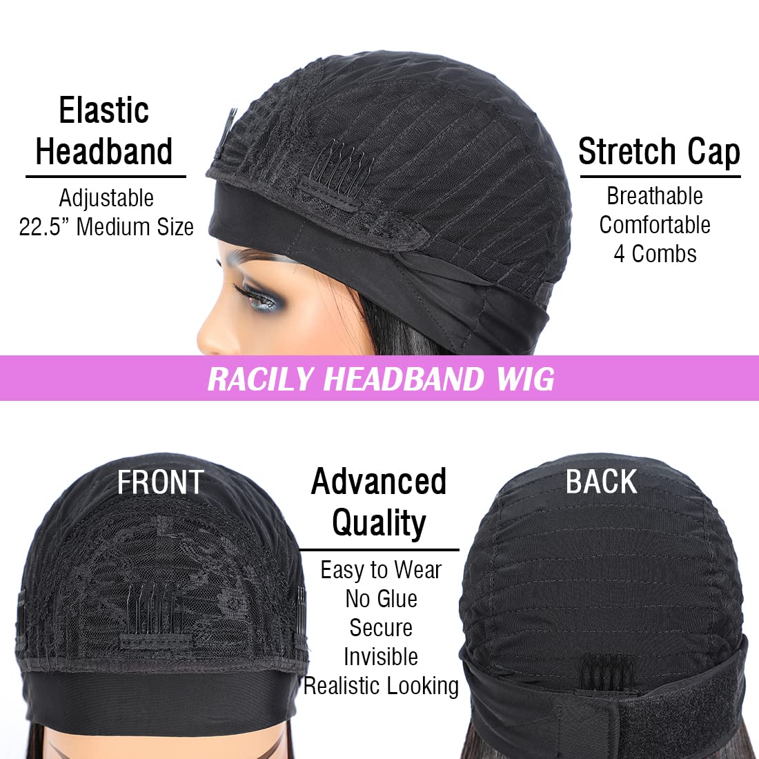 R RACILY HAIR Short Curly Headband Wigs Human Hair Wig for Black Women, Glueless Kinky Curly Weave Wigs 100% Unprocessed Hair None Lace Front Wigs Natural Color 150% Density (12", 1B, Curly)