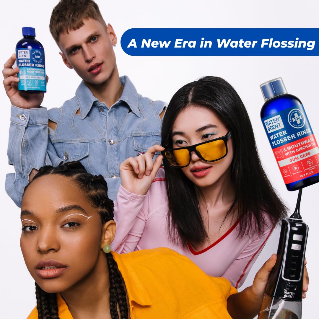 WATER DENT Water Flosser Rinse, Solution, Additive & Mouthwash for Teeth Whitening – Compatible with Waterpik & All Oral Irrigators, Concentrated, Gentle Peroxide, Alcohol Free, Mint, 16.9 fl oz