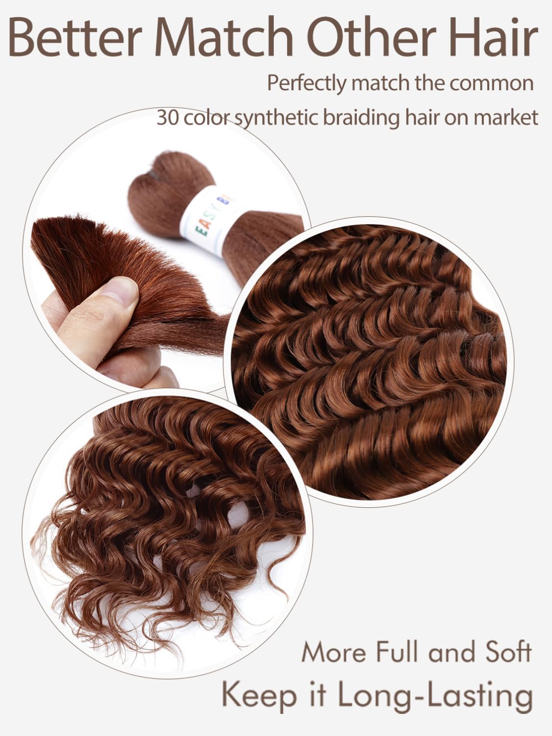 Labamiya Curly Braiding Human Hair 100g 22 Inch Color 30 Auburn Brown Deep Water Wave Bulk for Braiding No Weft Brazilian Virgin Deep Curly Human Hair Extensions for Boho Braids