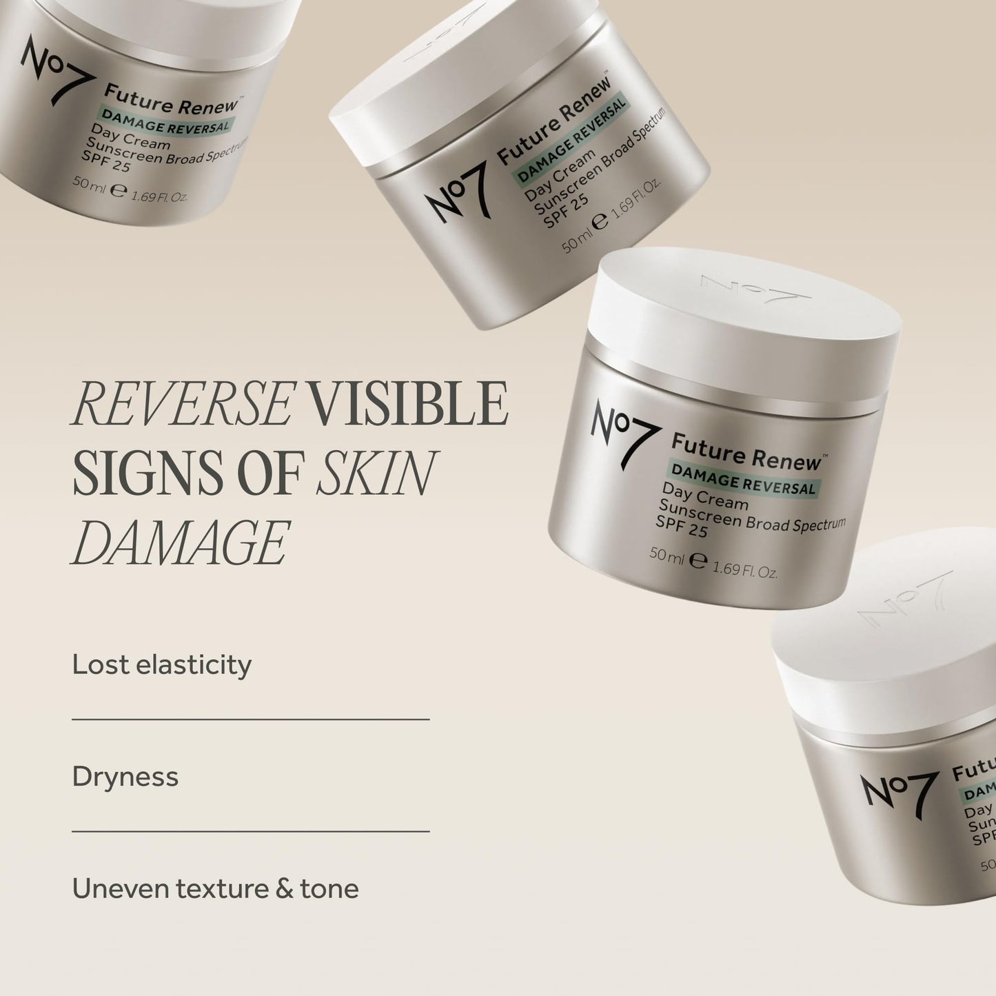 No7 Future Renew Damage Reversal Face Cream with SPF 25 - Anti Aging Face Moisturizer with Skin Firming Benefits - Formulated with Peptide Technology to Protect, Repair & Intensely Hydrate (1.69 Oz)