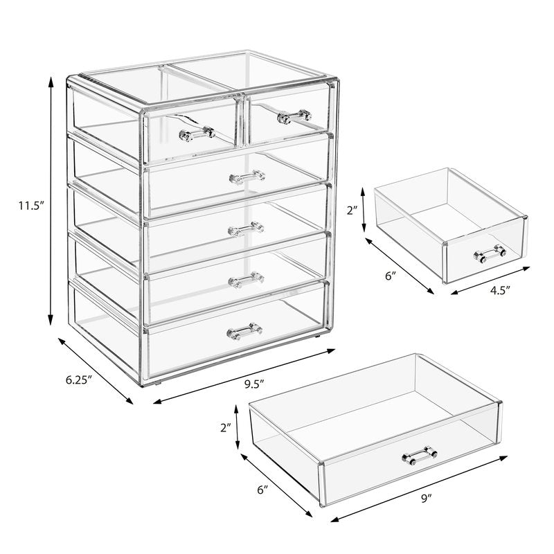 Sorbus Acrylic Makeup Organizer Set, 6-Drawer Vanity & Countertop Cosmetic Storage with Small & Wide Drawers, Clear Makeup Storage for Brushes, Lipsticks, Jewelry – Holiday Gift for Women & Teens