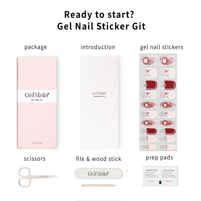GelMala Semi Cured Gel Nail Strips Plaids,Long-Lasting, Easy to Apply&Remove Semi Cured Gel Nails Winter,Easy for begginners (Holiday Eve)