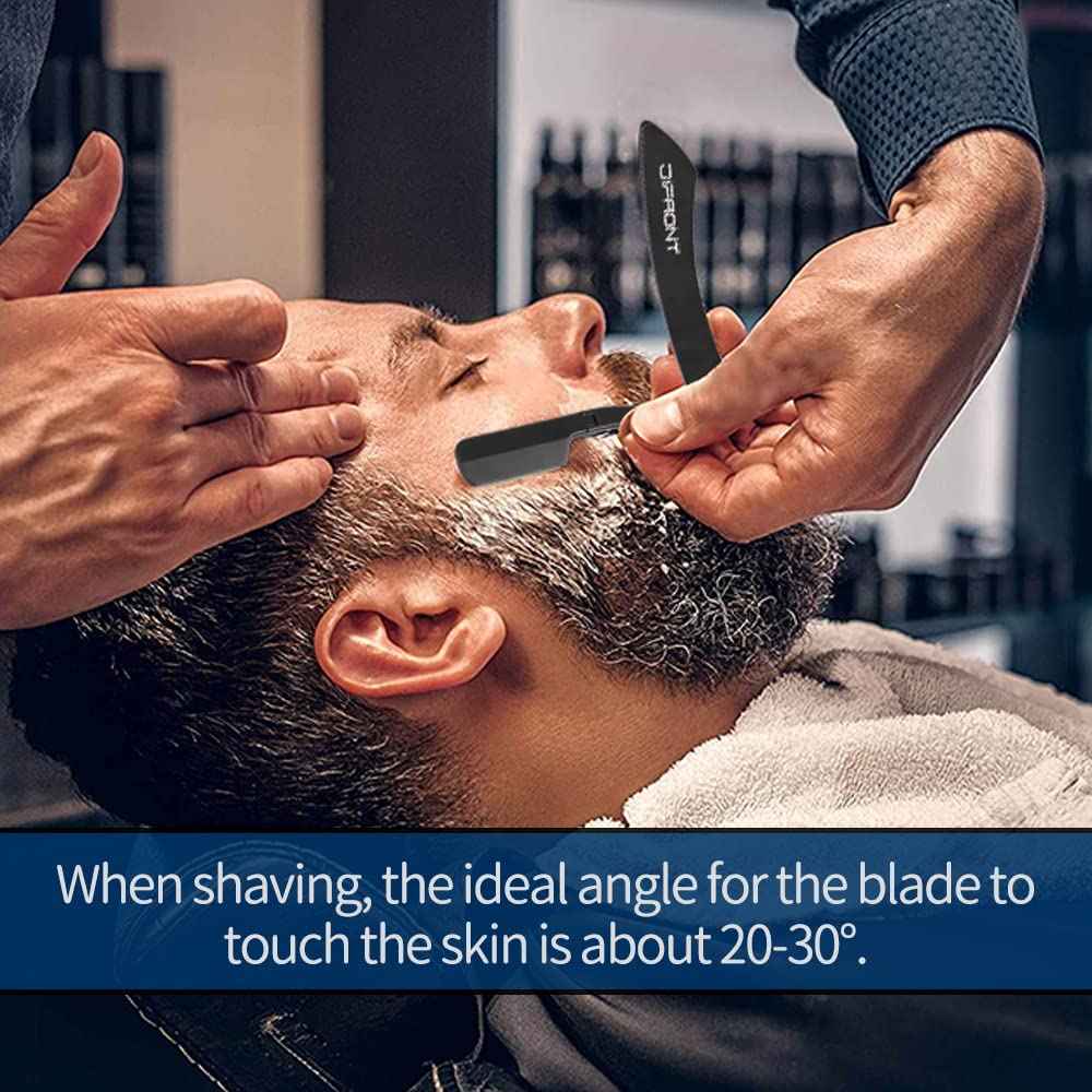 BB Professional Straight Razor Kit - 20 Double-Edged Stainless Steel Blades - Close Shaving Men's Manual Straight Razor - Black/Gold