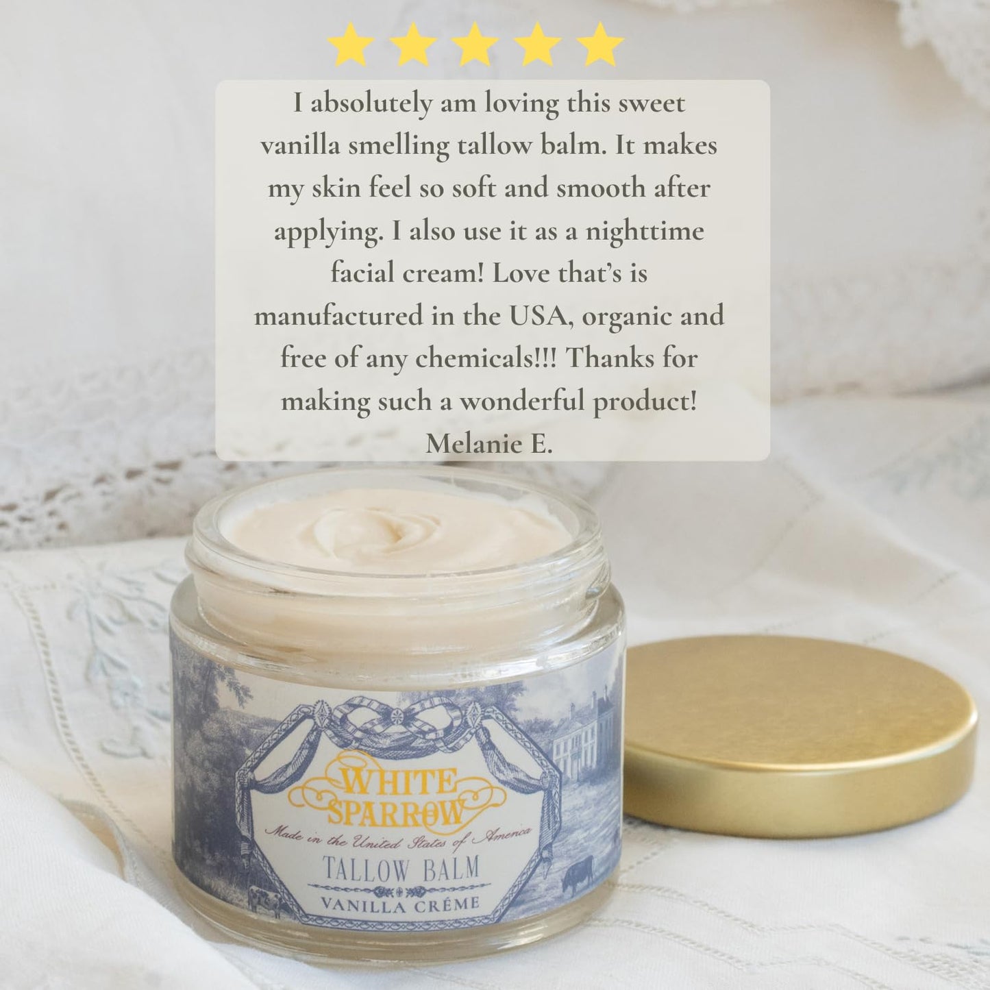 White Sparrow Farmacy Organic Grass Fed Tallow Balm - (Vanilla Crème) Organic Tallow from Grass Fed Cows & All Organic ingredients. For Face and Body. (2.0 oz)…