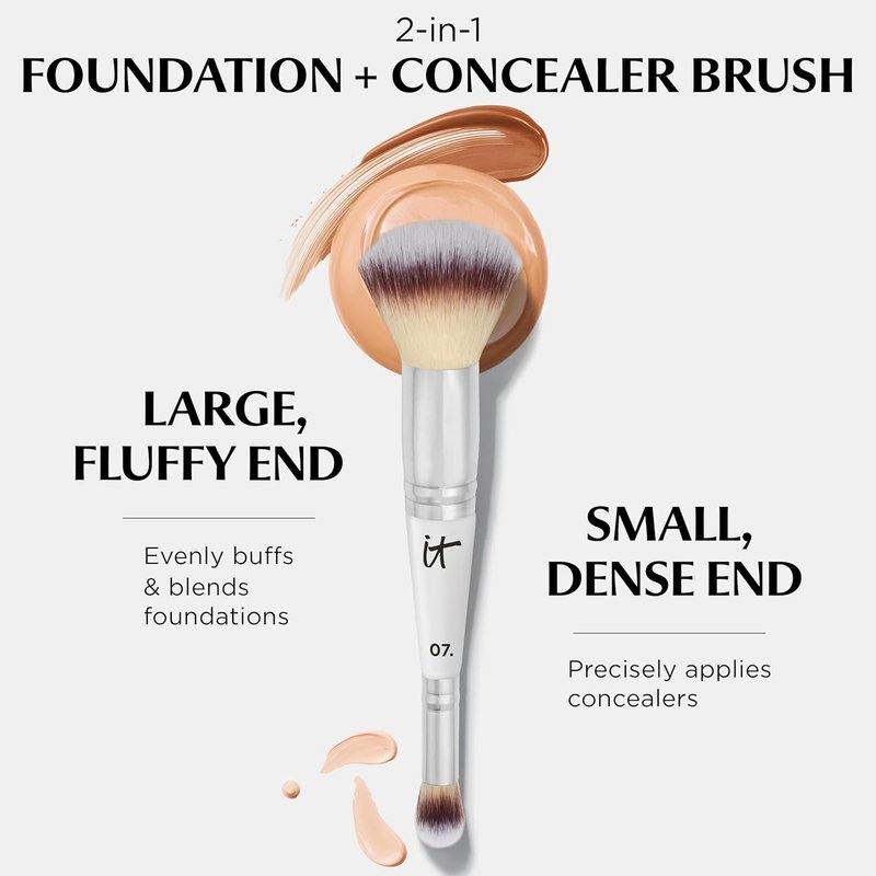 IT Cosmetics CC+ Cream SPF 50+ - Full Coverage Foundation with Natural Finish | Light Cool 1.08 fl oz & Concealer Brush #7 for Blending