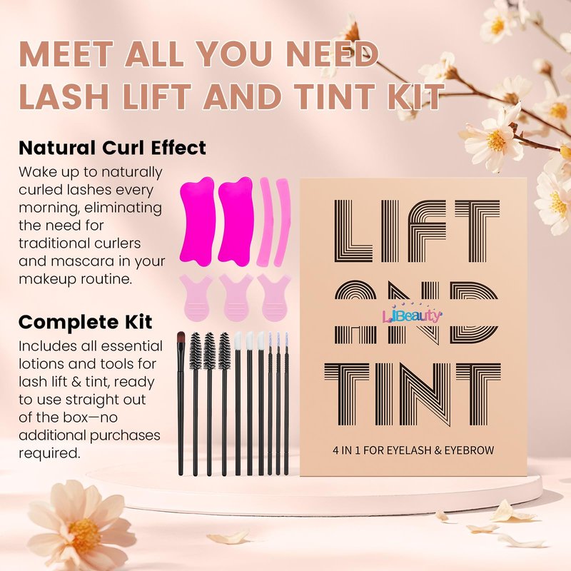 Libeauty Airless Pump Lash Lift and Black Color Kit, 4-in-1 Brow Lamination Kit with Lash Lift Ribbon, Eyelash Perm DIY Kit, Natural Black Color Gentle Formula with Salon Grade for Home Use
