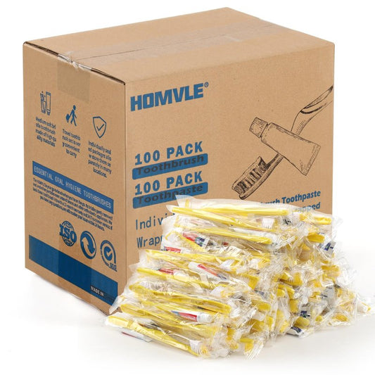 Homvle Disposable Toothbrushes with Toothpaste - 100 Packs Individually Wrapped Travel Toothbrushes Bulk, Medium Soft Bristles, Perfect for Travel Size Toiletries, OCC, Airbnb, Dentist, Office