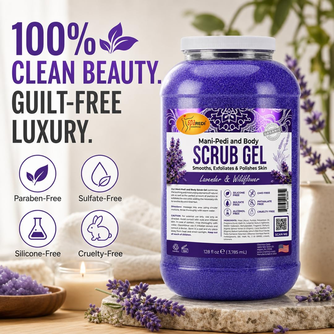 SPA REDI Exfoliating Body & Skincare Treatment Multi-Purpose Professional & At-Home Skin Refinement, Exfoliate Hydrate Transform for Holistic Transformation, Lavender & Wildflower 128 Oz Pkg May Vary