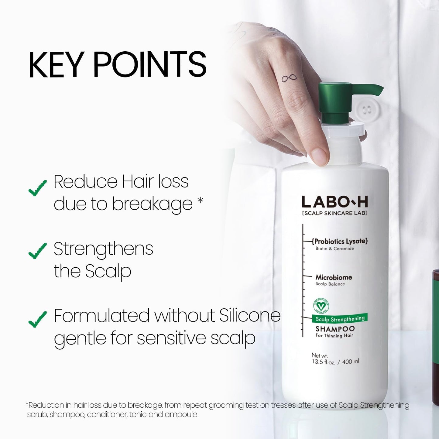 LABO.H Scalp Strengthening Shampoo for Hair Growth & Anti-Loss | Vegan Ceramide Haircare Routine with Rosemary Oil, Biotin and Caffeine, Paraben Free, Korean Hair Care, 13.5 Fl. oz.