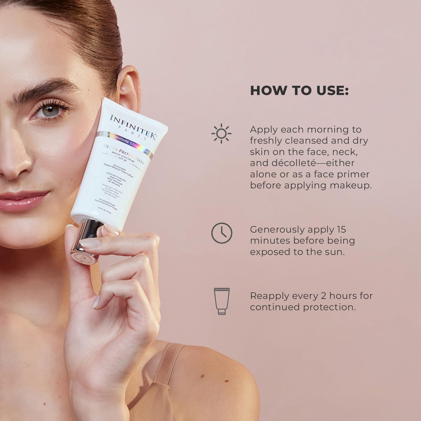 Infinitek Paris Tinted Mineral Sunscreen SPF 50 Ultra-Protection | Lightweight Daily Sunscreen for Face | Protects Against UVA/UVB Rays & Blue Light | Water Resistant (80 Minutes) | 1.75 fl oz / 50 ml