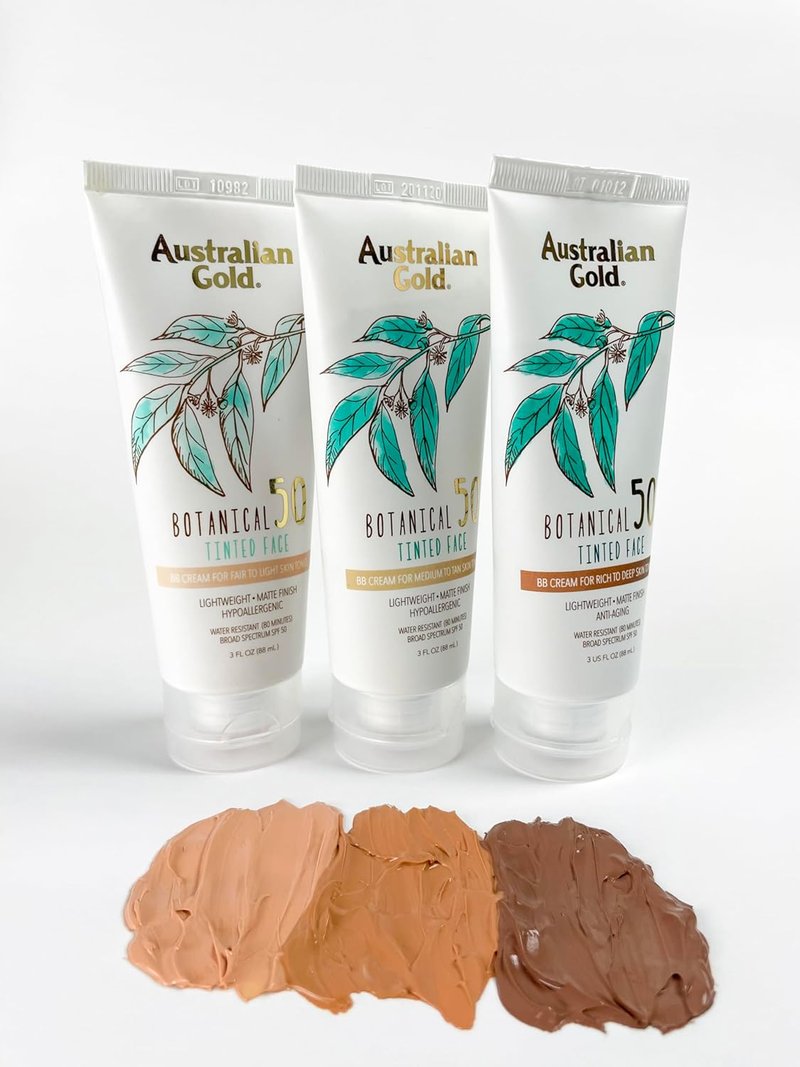 Australian Gold Tinted Face Sunscreen SPF 50 - Non-Chemical BB Cream, Water-Resistant, Matte Finish, 3 FL Oz