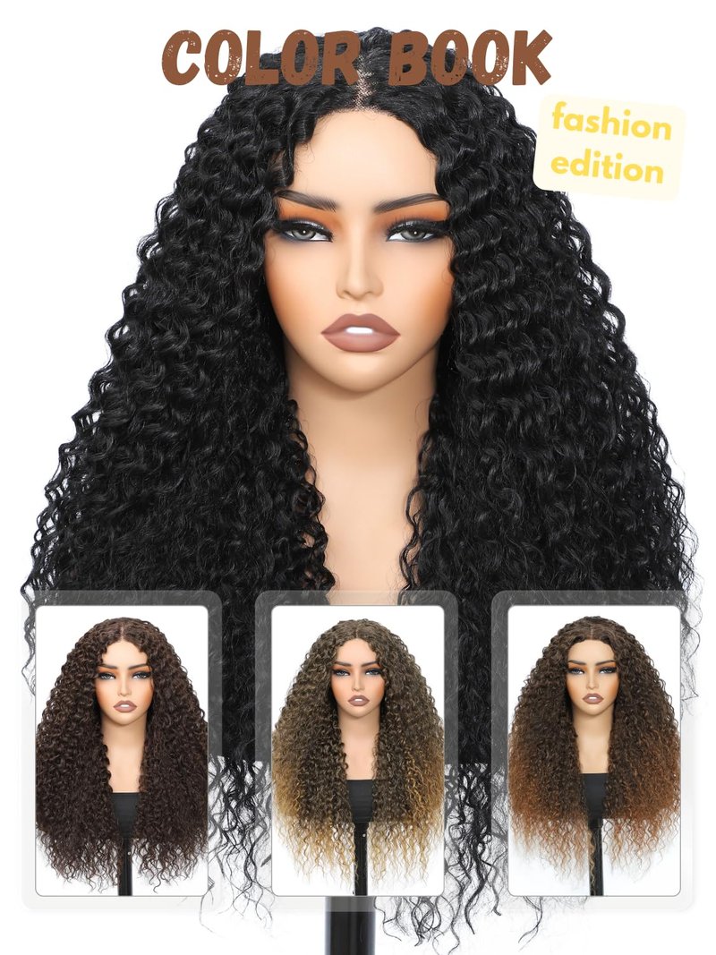 YKHJH 26 Inch Curly Wigs for Black Women,Synthetic Lace Front Wig Black Curly Wigs, Womens Wigs Protein Fiber Like Human Hair, Glueless Curly Hair Wig(Black)