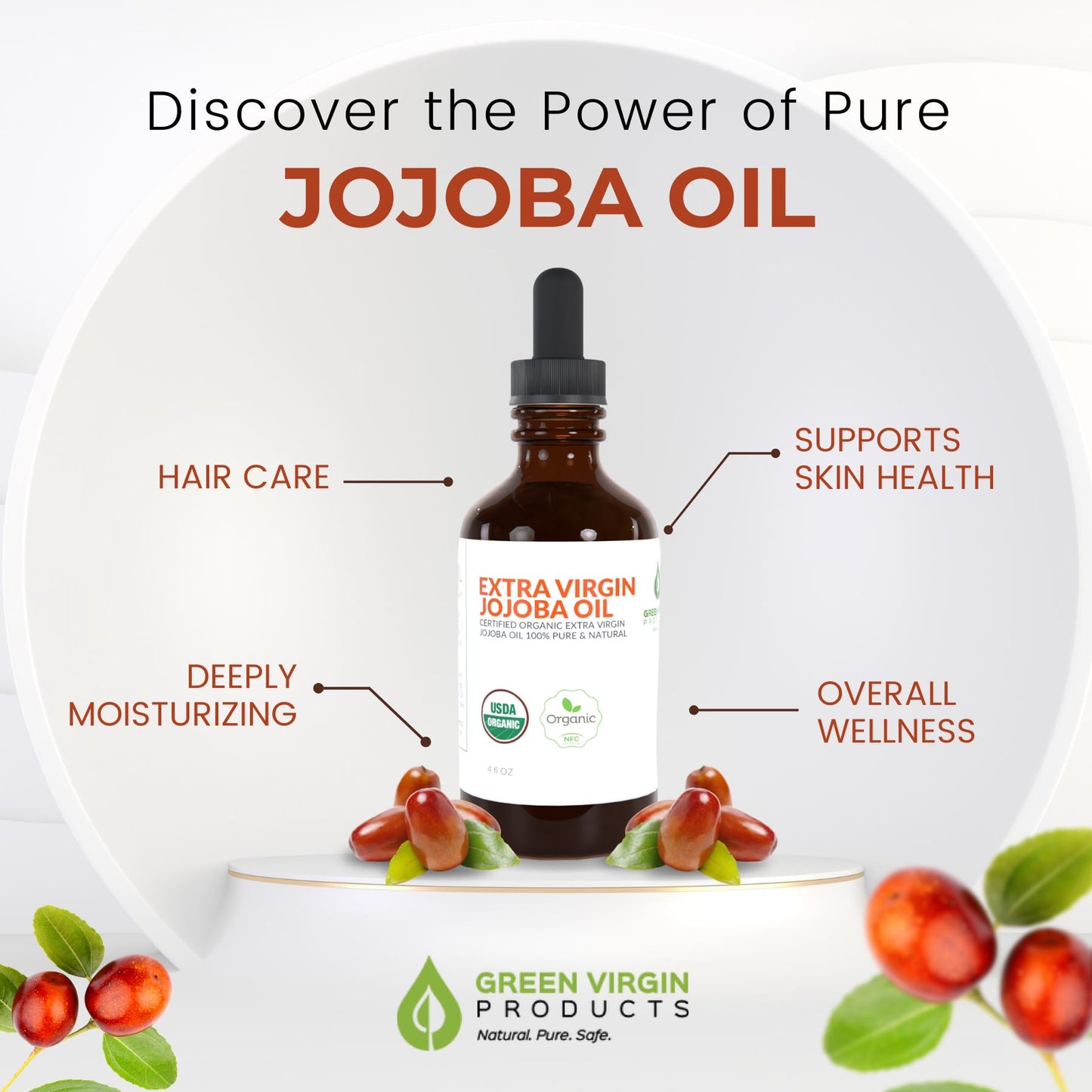 Green Virgin Products 100% Pure Organic Jojoba Oil - 4 Fl Oz (Pack of 1)