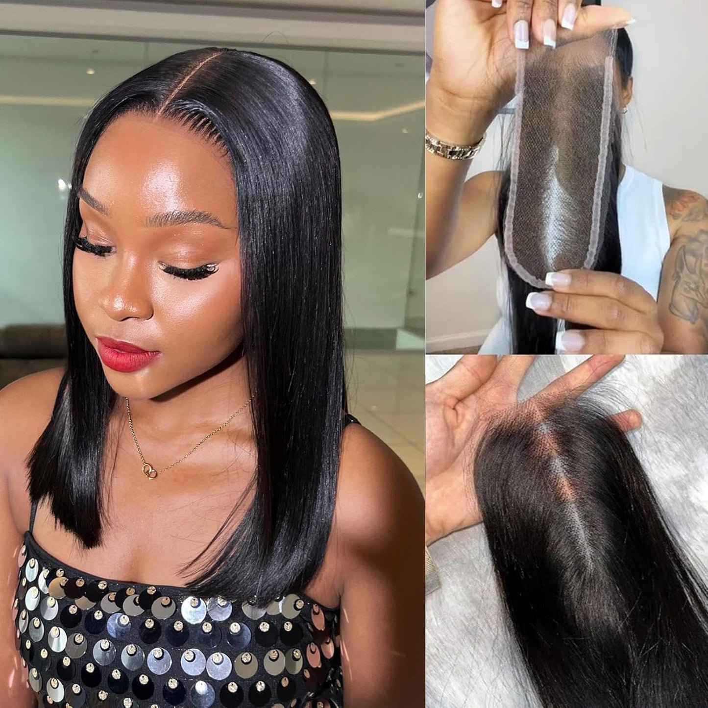 Anknia 2x6 HD Lace Closure Straight Skinlike HD Lace Virgin Remy Human Hair Frontal Pre Plucked Natural Hairline (Natural Black- 2x6 HD Lace Closure, 16 Inch)