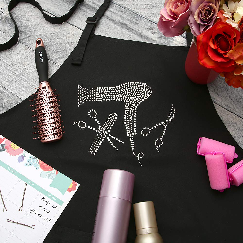 Plum Hill Hair Stylist Apron Set - Black Hairdresser Apron with Rhinestones and Cheetah Leopard Cosmetology Smock