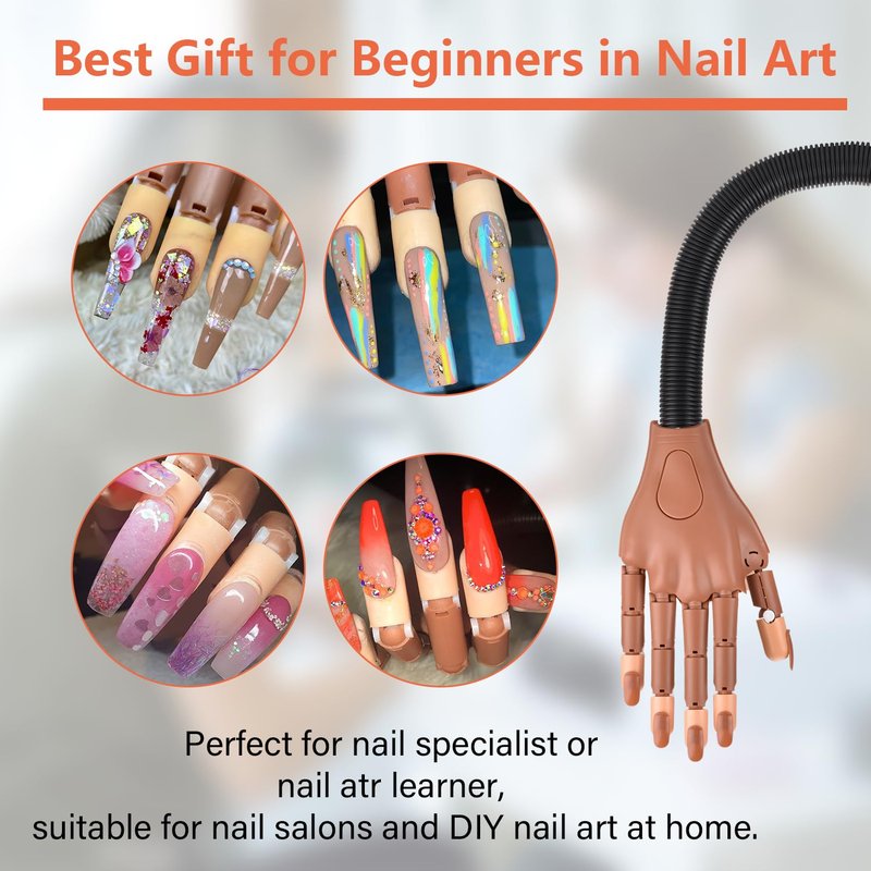 NXJ INFILILA Practice Hand for Acrylic Nails, Flexible Moveable Nail Practice Fake Hand, Manicure Trainng Kits with 200PCS Nail Tips, Files and Clipper, for DIY Manicure Salon Supplies Techs