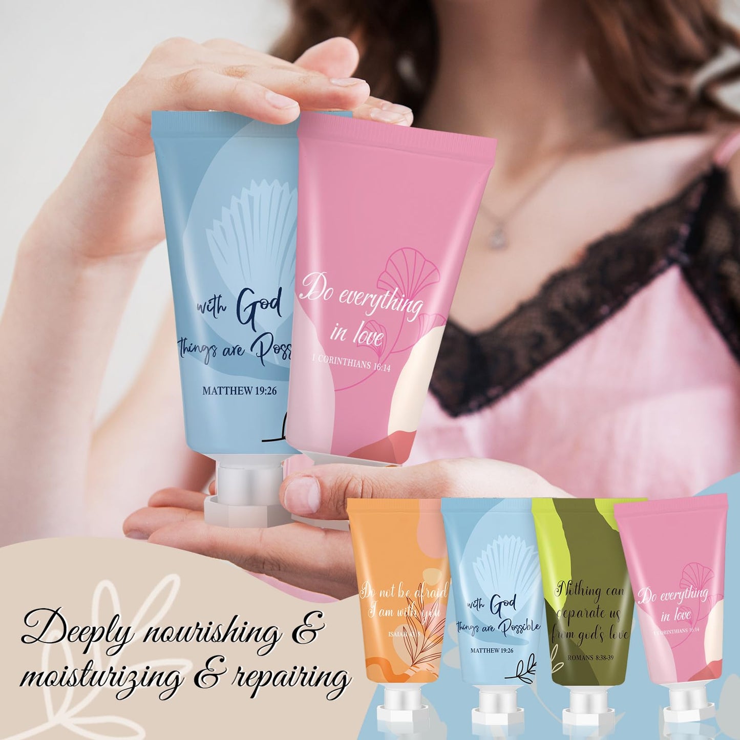 Sacubee 48 Pcs Christian Hand Lotion Bulk Gifts for Women Bible Verse Mini Scripture Travel Hand Cream Religious Gift for Teacher Student Church Member Prayers School Coworkers Birthday Wedding Favor