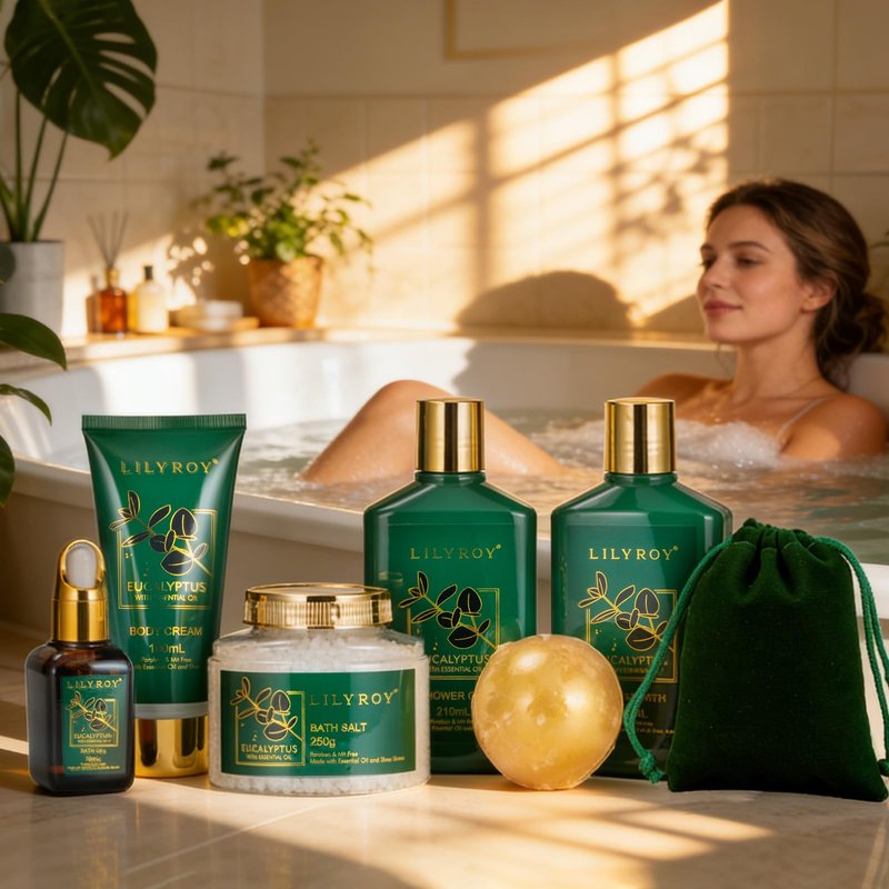 Fathers Day Gift for Men, Gifts for Women, Birthday Gift - 9 Pieces Premium Eucalyptus Spa Gift Basket for Women & Men, Bath & Body Spa Kit, Valentines, Christmas, Mothers Day Gifts for Mom