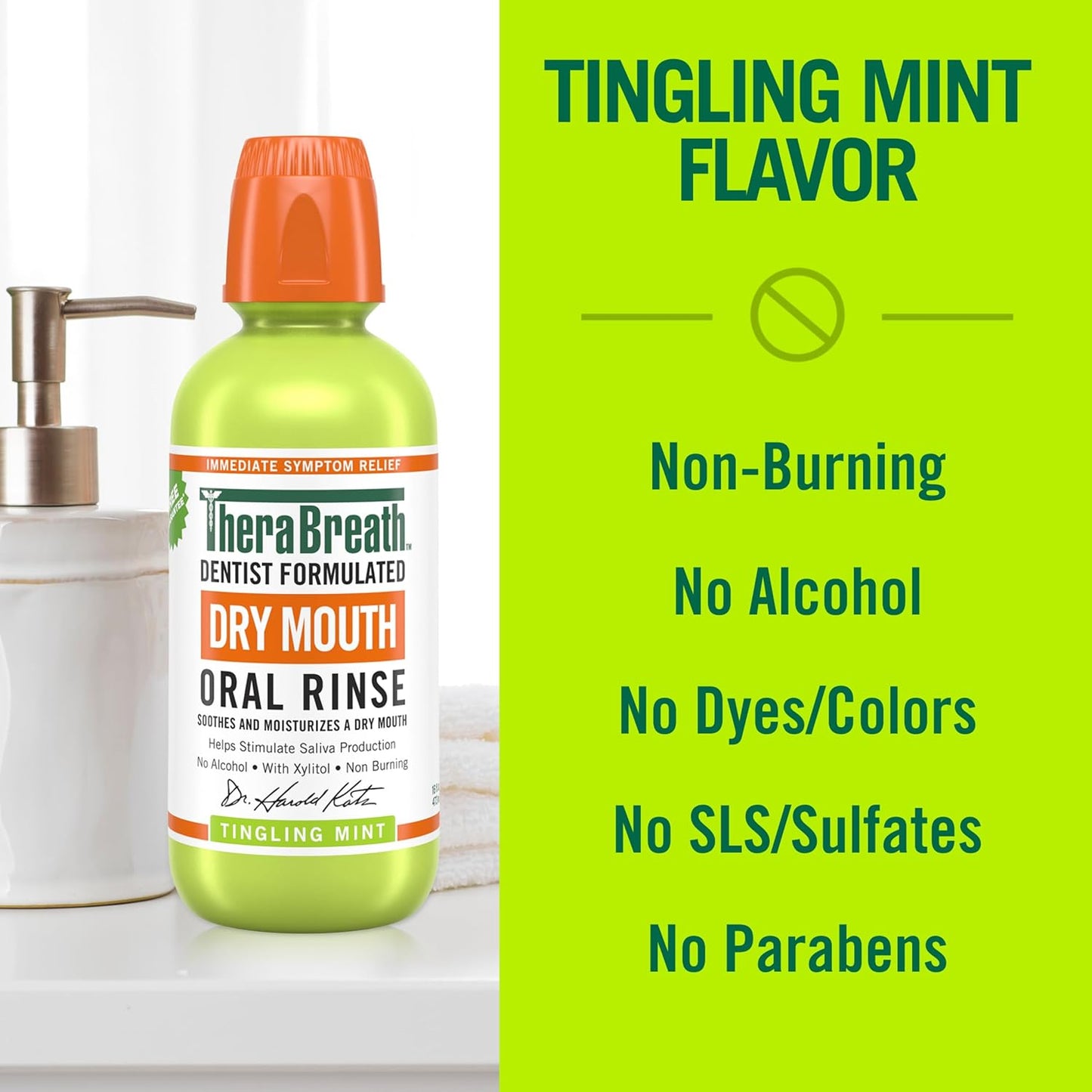 TheraBreath Dry Mouth Oral Rinse - Tingling Mint Flavor | Dentist-Formulated, 16 Fl Oz (2-Pack)