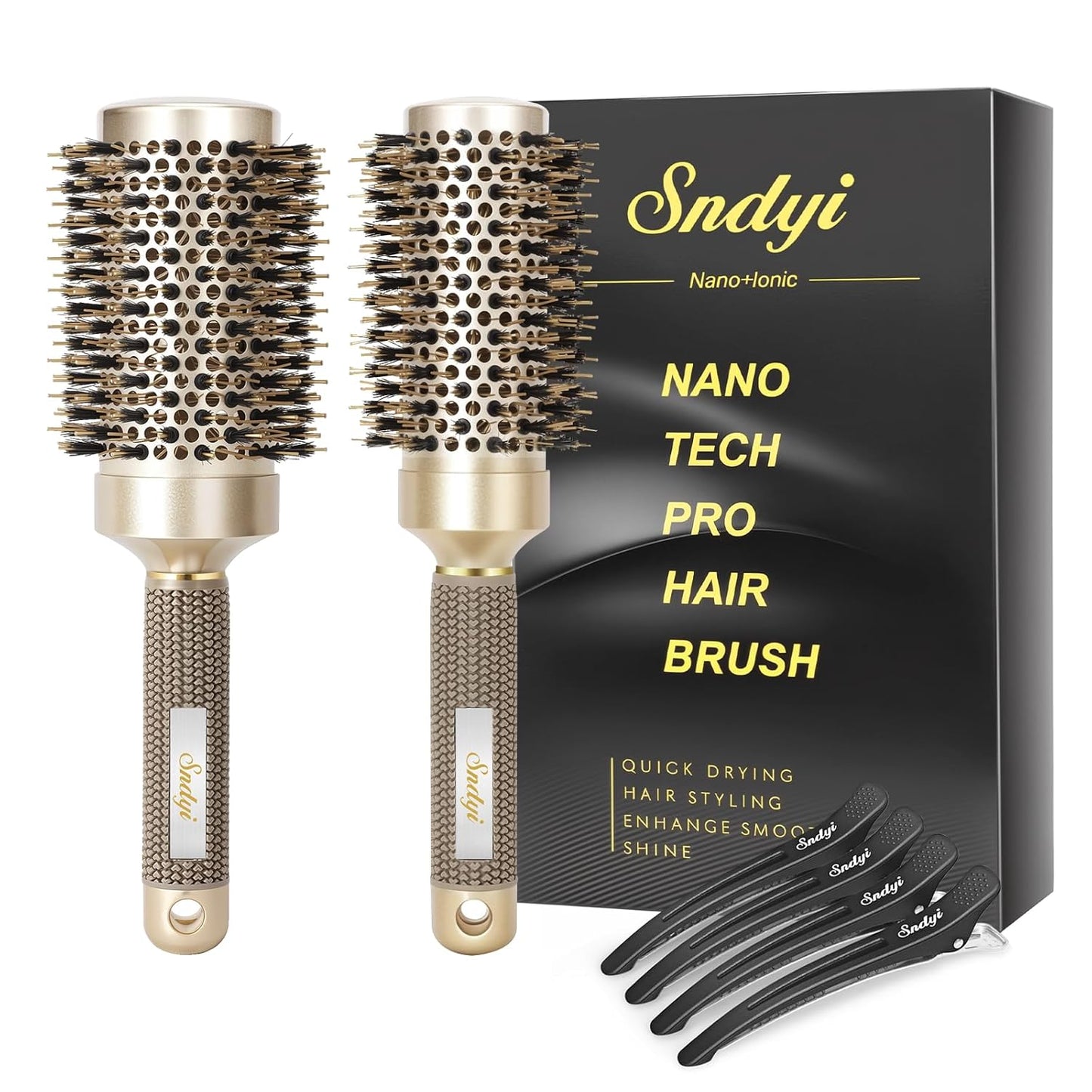 Nano Thermal Ceramic Round Hair Brush - Ionic Tech & Boar Bristles | 2 Pack for Styling & Curling