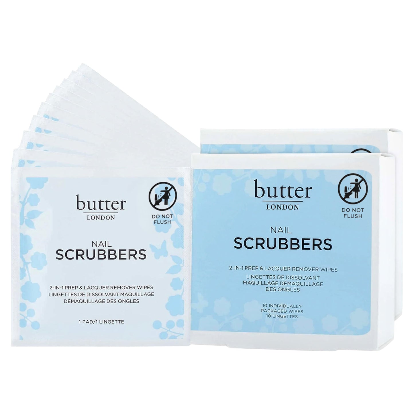 Butter LONDON Nail Polish Remover Pads,Nail Scrubbers-2-in-1 Prep&Lacquer Remover-Nail Wipes-Travel-Friendly Gel Fingernail Polish-Remover-Cruelty-Free,Paraben-Free&Gluten-Free,10 Count (Pack of 2)