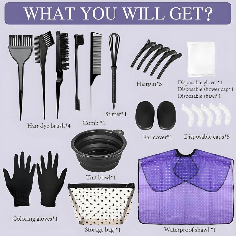 Hair Dye Kit - 26 Pcs Professional Hair Coloring Tools Set with Bowl, Brushes, Clips & More | Ideal for Salon & DIY Use