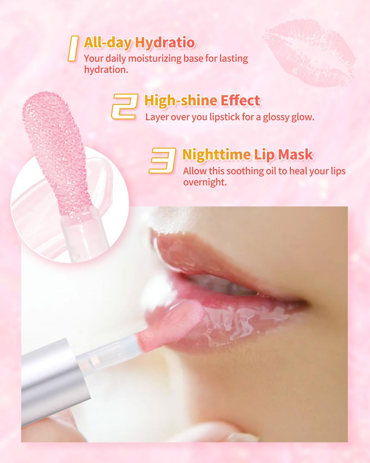 SUMEITANG 3Pcs Hydrating Lip Oil Set，Non-sticky Lip Oils Gloss Lip Balm Lip Care，Deeply Nourishing and Repairing Prevents Lips Chapped and Lighten Lip Lines(Honey，Peach，Strawberry)