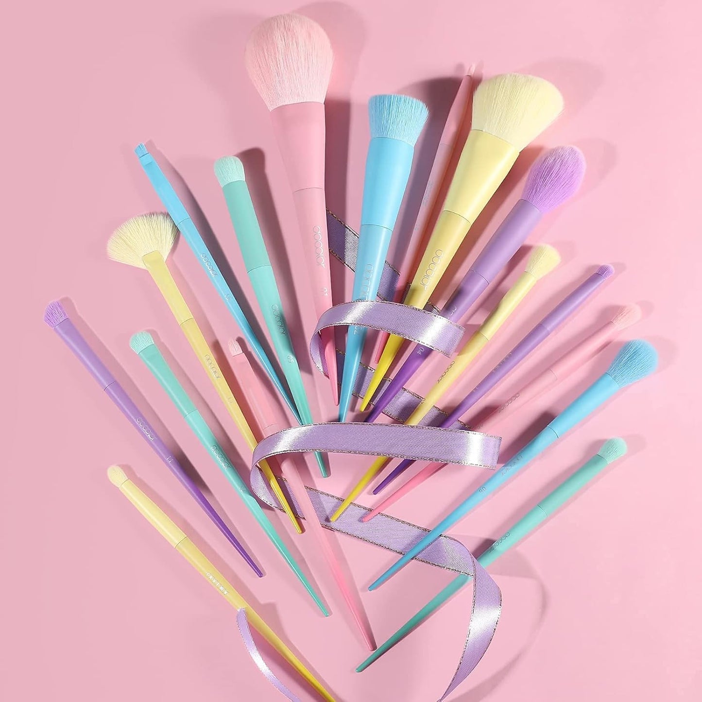 Docolor 17-Piece Colorful Makeup Brush Set & 48-Color Ultra Pigmented Eyeshadow Palette - Matte, Shimmer, Waterproof