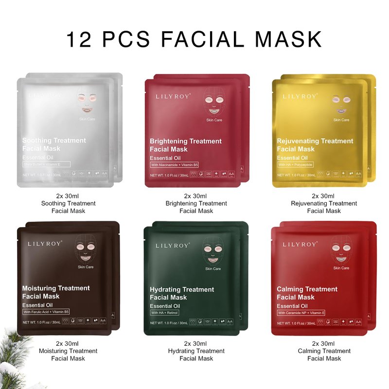 Mothers Day Gift, Gifts for Women, Women Gifts, Daily Sheet Mask - 12x30ml Essential Oil Facial Mask Set, Moisturizing Masks for Face, Gift Set for Birthday, Skin Care Kit in Gift Box for Mom