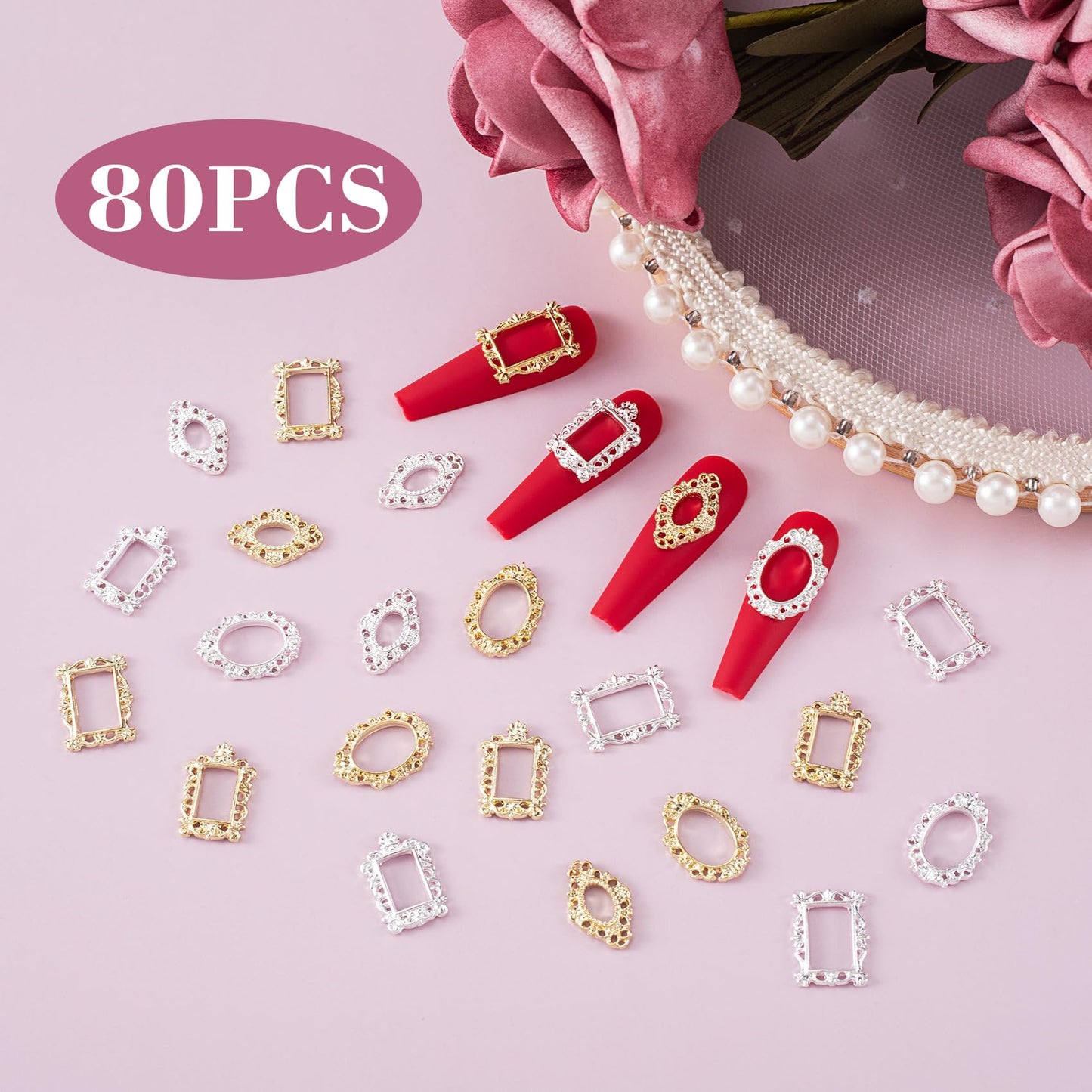 Pndeyo 3D Metal Nail Charms - Gothic Art Design, Gold & Silver Nail Jewels DIY Decoration for Women