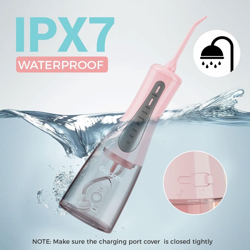 GOLDANT 2026 New 350ML Water Dental Flosser Teeth Pick with Bag, 5 Modes Portable Cordless Oral Irrigator Cleaner, Electric Rechargeable IPX7 Waterproof for Home Travel Teeth Cleaning Flossing (Pink)