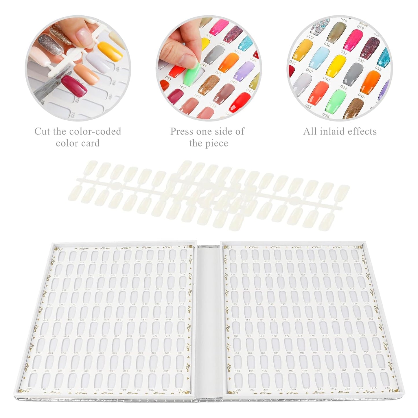 Nail Display Chart - 216 Colors Gel Polish Organizer with 240 False Nail Tips | Silver, 2 Pack