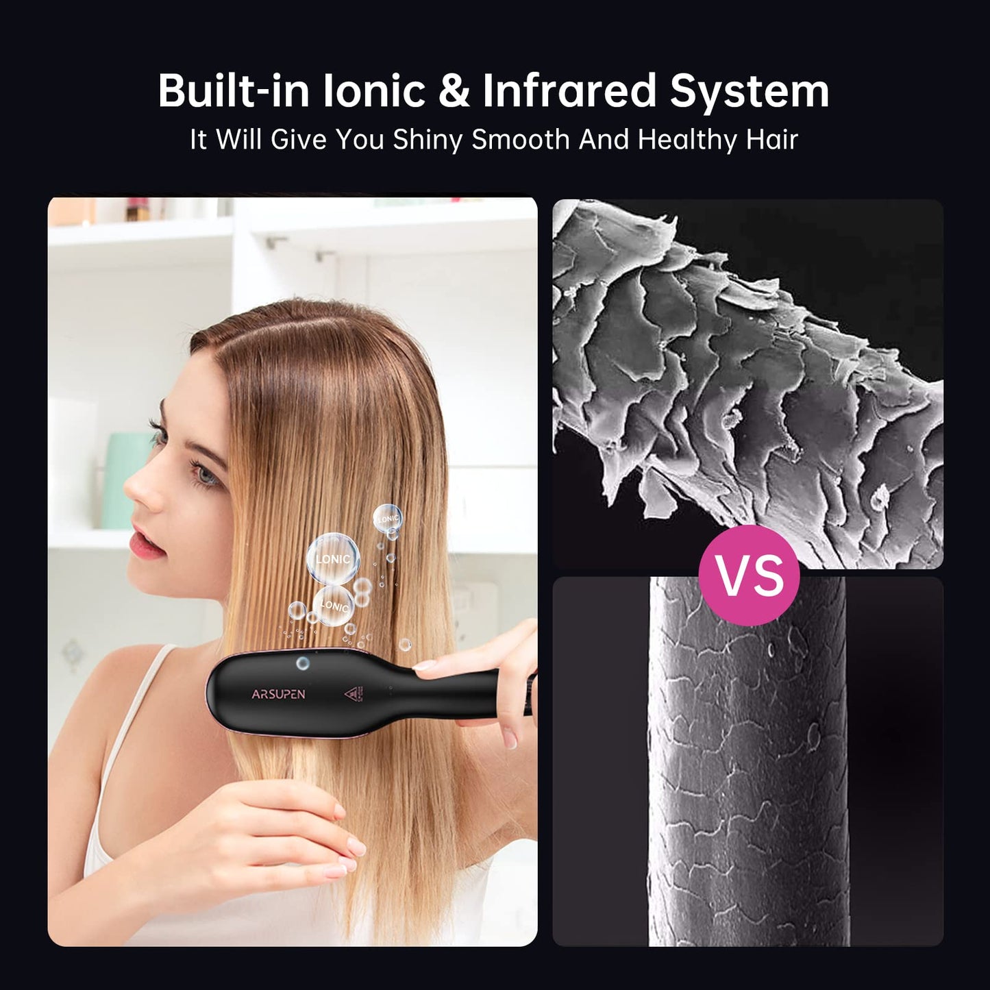 Hair Straightener Brush, Brush Straightener for Women with Anti-Scald & Auto Temperature Lock and Auto-Off, MCH Ceramic Heating