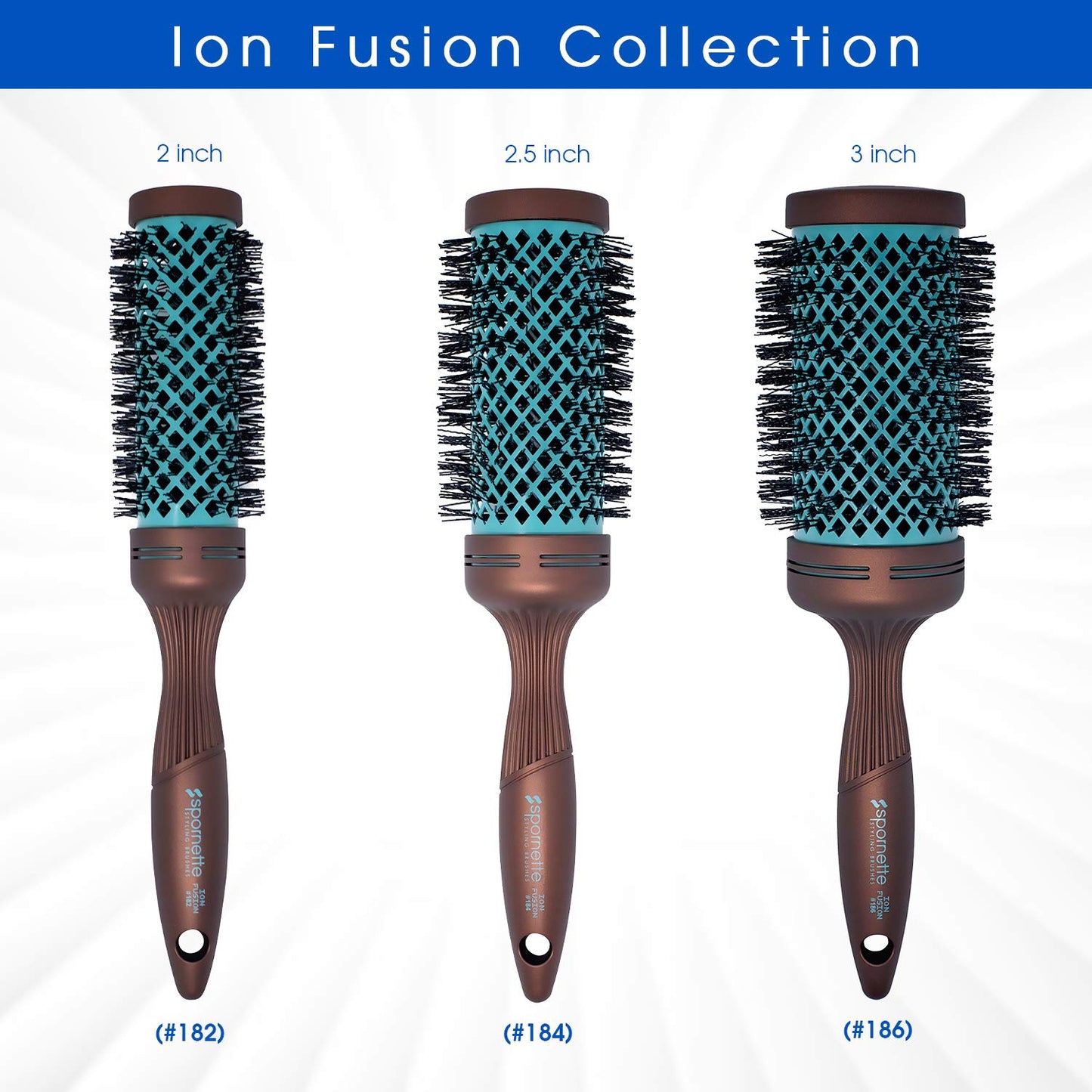 Spornette Ion Fusion Ceramic Round Brush for Blow Drying - Round Hair Brush for Blow Outs, Volume & Curling - Ion Bristles Help to Smooth Hair and Eliminate Frizz & Static (2.5 Inch)
