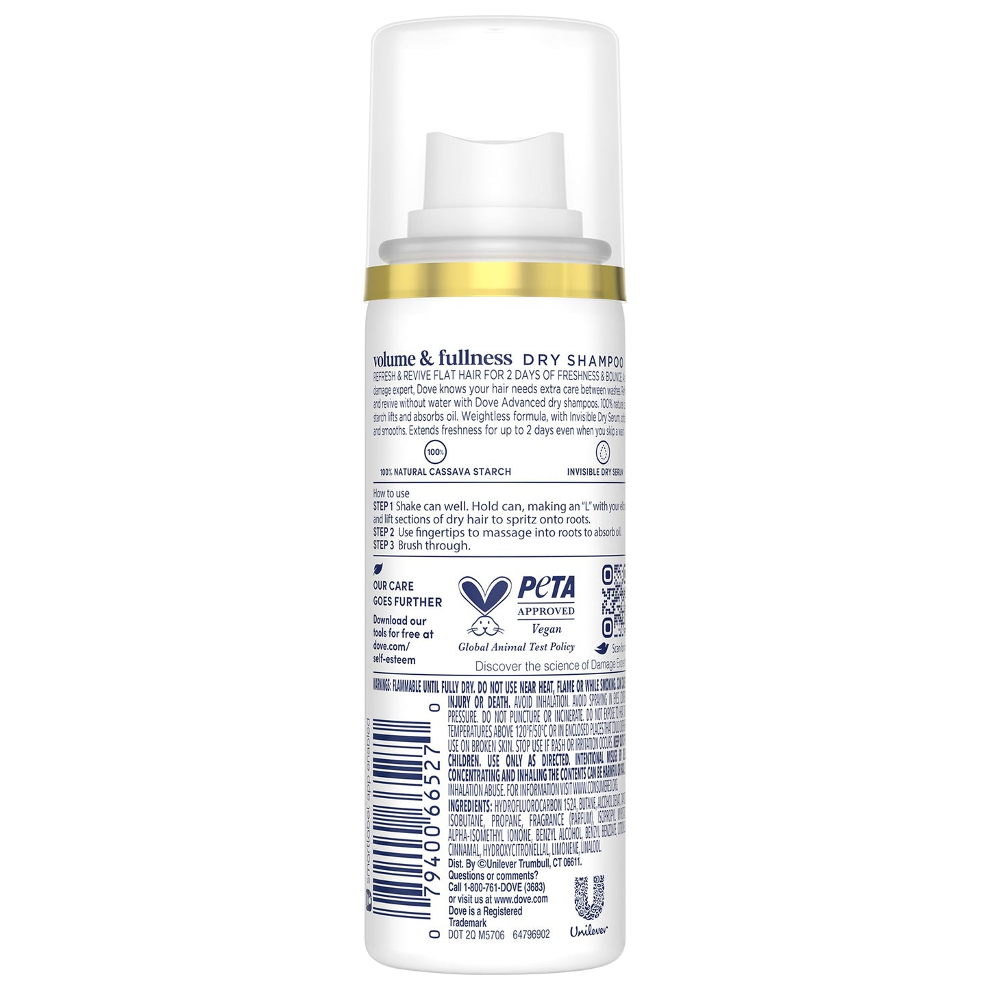 Dove Advanced Dry Shampoo, Travel-Size, Volume & Fullness, 6-Pack, Travel Essentials, 1.15 Oz Ea