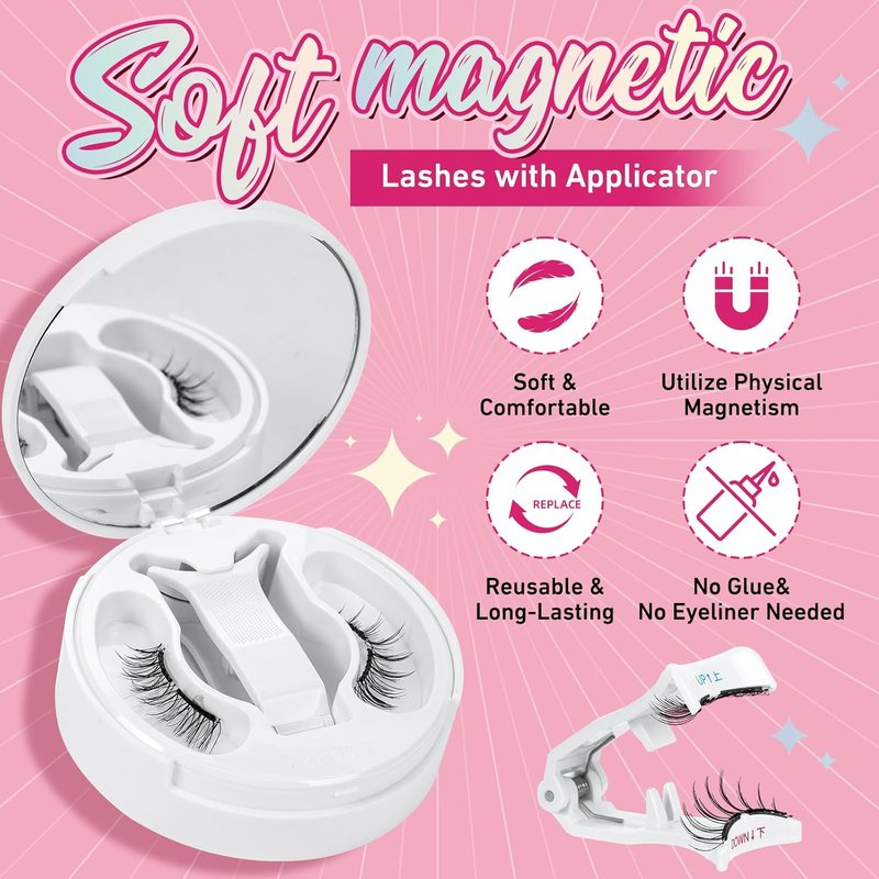 Magnetic Eyelashes - Soft Reusable Lashes with Applicator | Waterproof & Easy to Wear (1 Pair, Frisky)