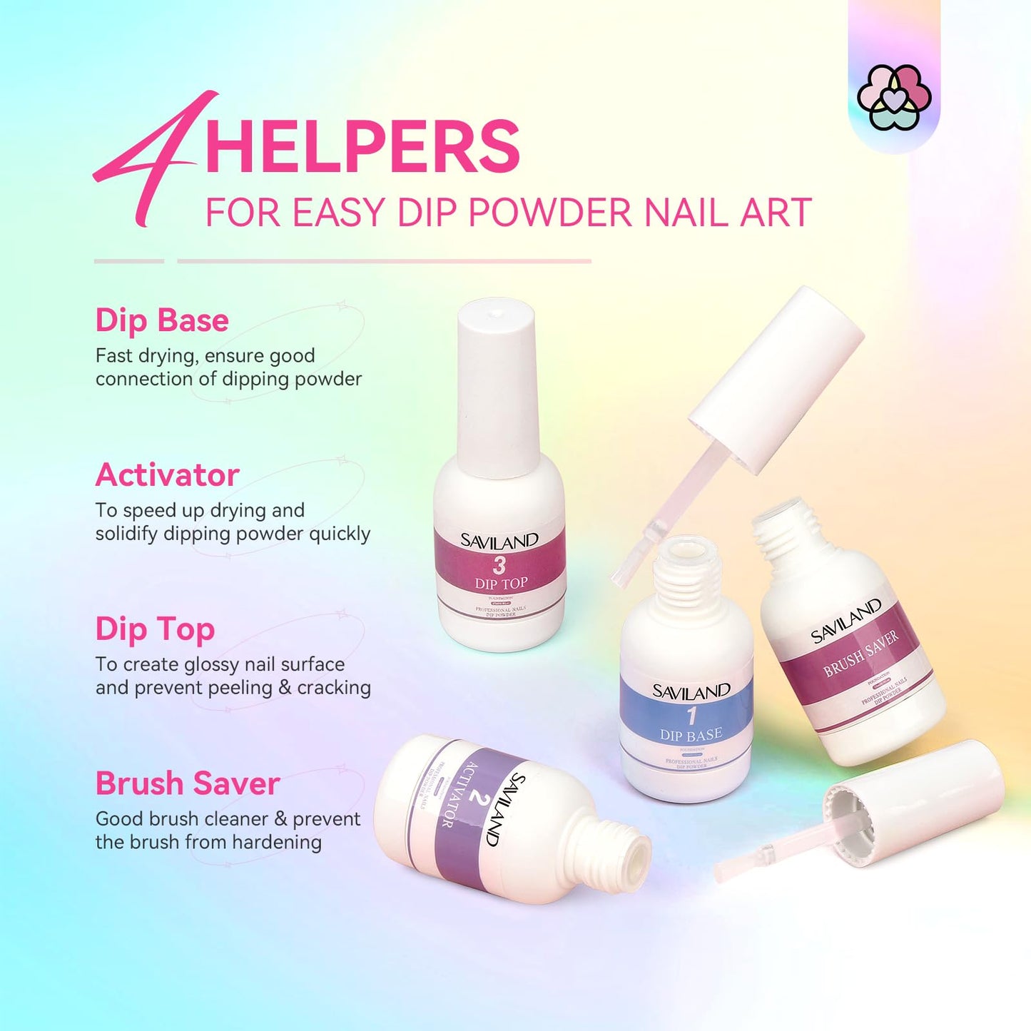 SAVILAND Dip Powder Nail Kit Starter: 29 Pcs Dip Nails Powder Starter Kit for All Season 15 ml Dipping Liquid Set with Base Top Coat Activator for French Nail Art Manicure DIY Salon Ideal Gift Set