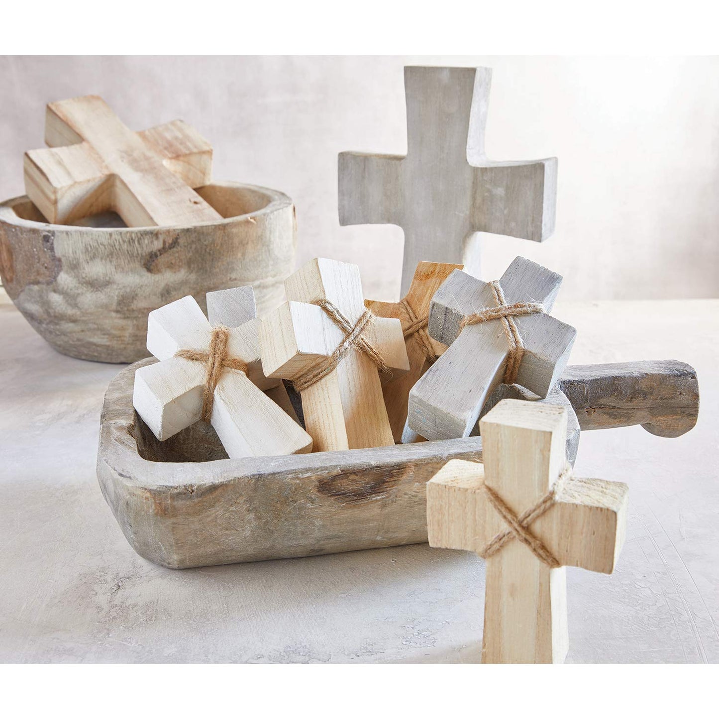 Creative Brands Faithworks - Hand-Carved Paulownia Wood Standing Cross, Small, Natural Finish