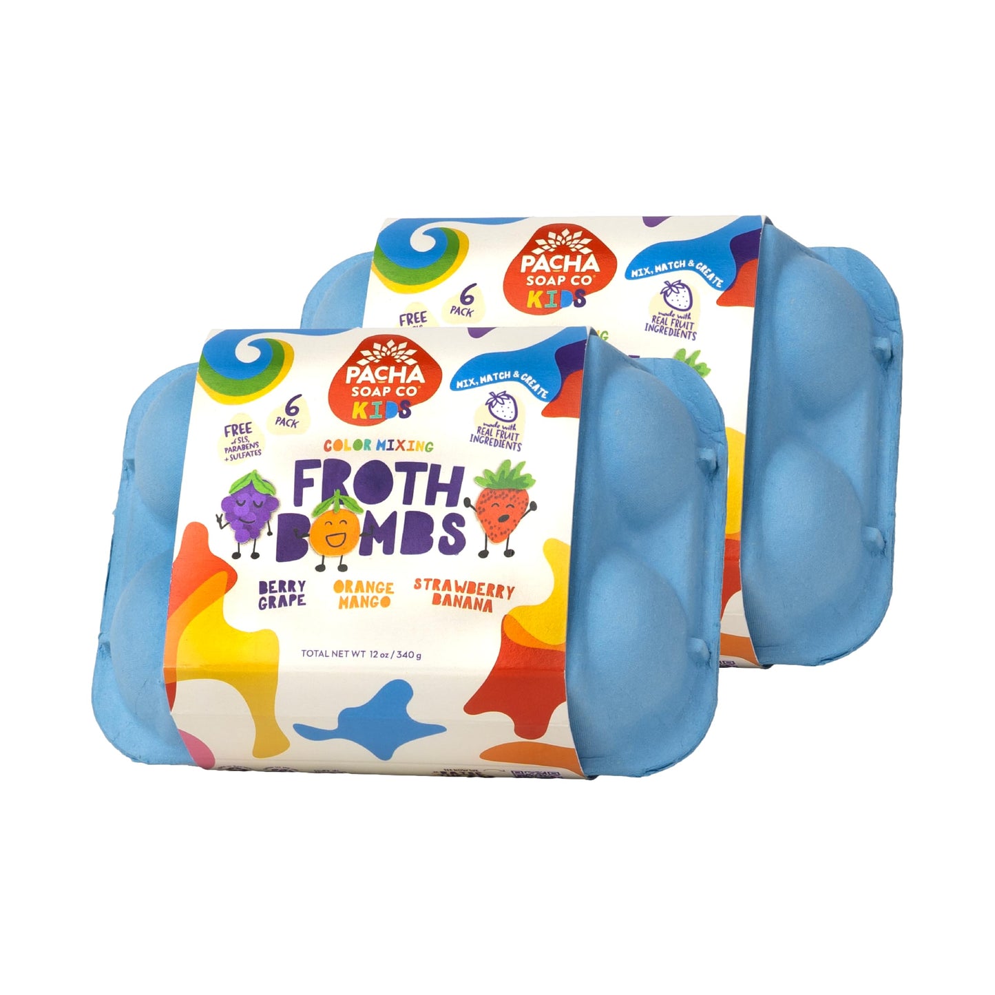Pacha Soap Co. Kids Color Mixing Bath Bombs, Plant-Based, Made with Fruit, Non-Toxic, Vitamin-Rich Bath Bombs for Kids, Mix & Match Bath Color Tablets, Handcrafted and Made in USA, 2x6 Pks (12 Total)