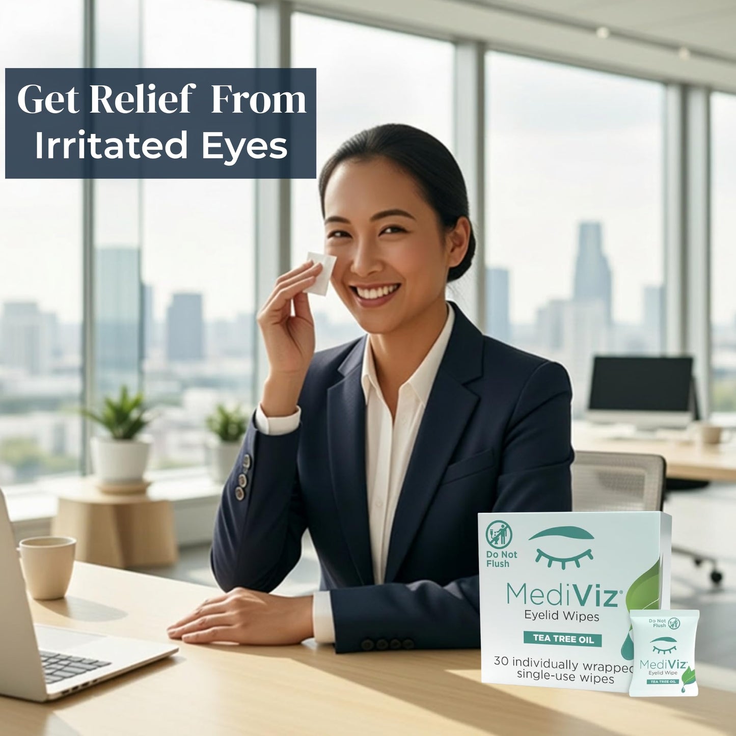 Eye Love Mediviz Tea Tree Oil Eyelid Wipes – 30 Eyelash & Eyelid Scrub Towelettes for Soothing Eye Irritation, Demodex Removal - Makeup Removing Wipes, Alcohol-Free, Fragrance-Free, No Rinse