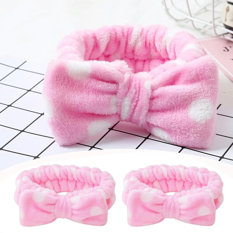 Pink Spa Headband - Soft Coral Fleece Bow Hair Band for Women | Perfect for Face Washing & Makeup (25 Pack)