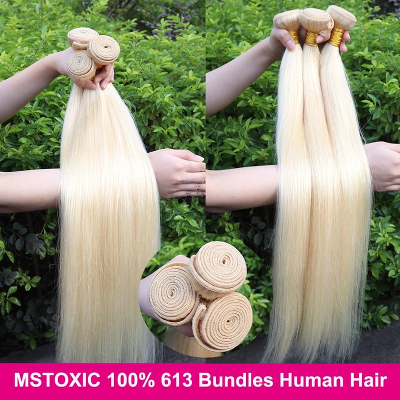613 Bundles Blonde Bundles Human Hair 16 Inch 613 Straight Hair 1 Bundle 12A Grade Unprocessed Brazilian Virgin Hair Weave Extensions For Women (Single Bundles Human Hair)