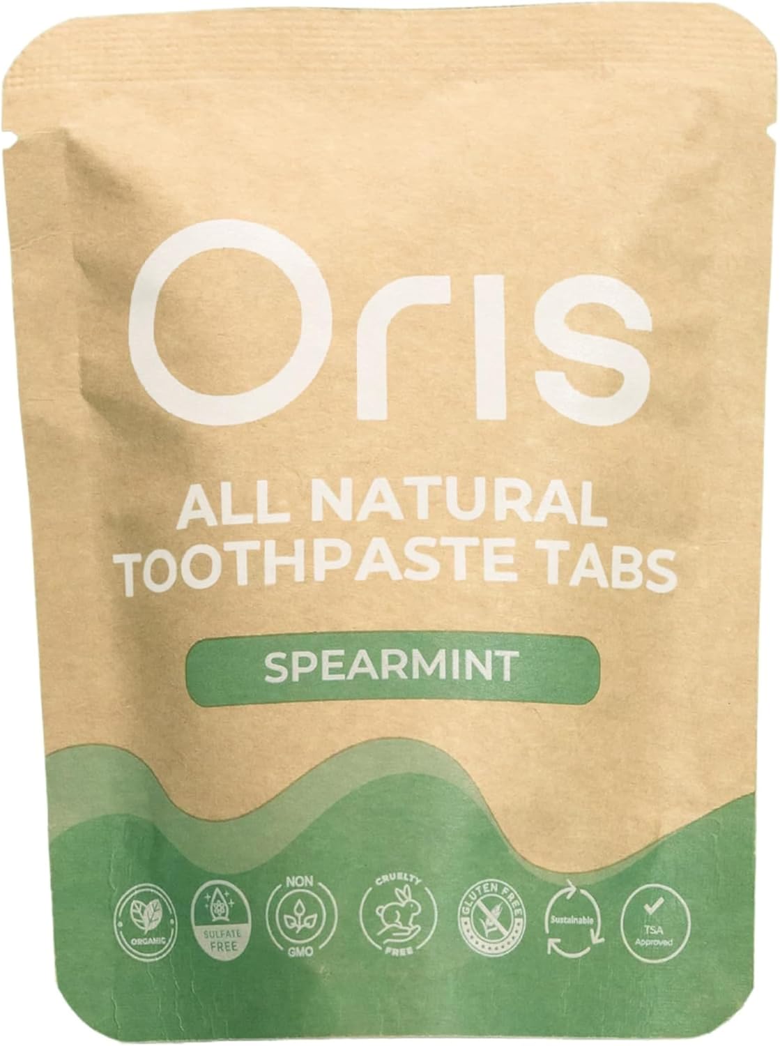 Oris Natural Toothpaste Tablets - Hydroxyapatite Enamel Remineralization | Kid-Friendly Spearmint - 62 Count