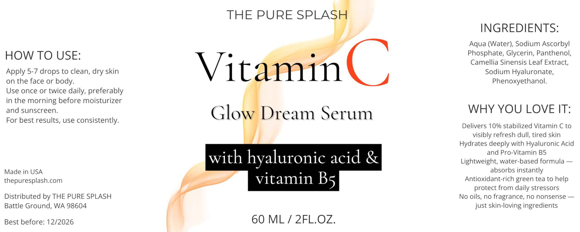 Vitamin C Face Serum 10% – with Hyaluronic Acid & Vitamin B5 – Glow Serum for Face – Lightweight, Non-Greasy, Fragrance-Free – 60ml