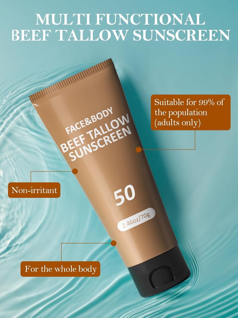 Beef Tallow Sunscreen - Natural Reef Safe Sunblock for Face & Body | Non-Greasy, Travel-Friendly, 3-Pack