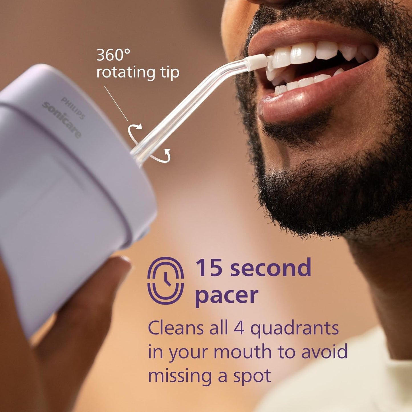 Philips Sonicare Portable Water Flosser - 3 Flossing Modes, IPX7 Waterproof | Compact Travel Design, Purple, Model HX3333/23